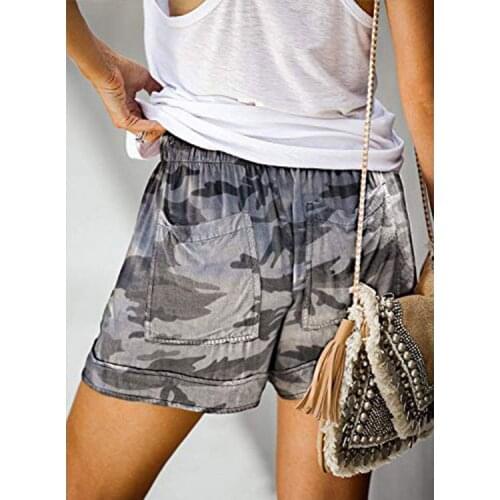 2021 New Summer Womens Casual All-Match Elastic Belt Comfortable Casual Summer Camouflage Printed High Waist Wide Leg Shorts