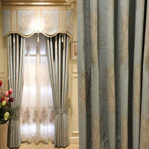Light Luxury European Curtains Golden Grey Blackout Curtains for Living Dining Room Bedroom