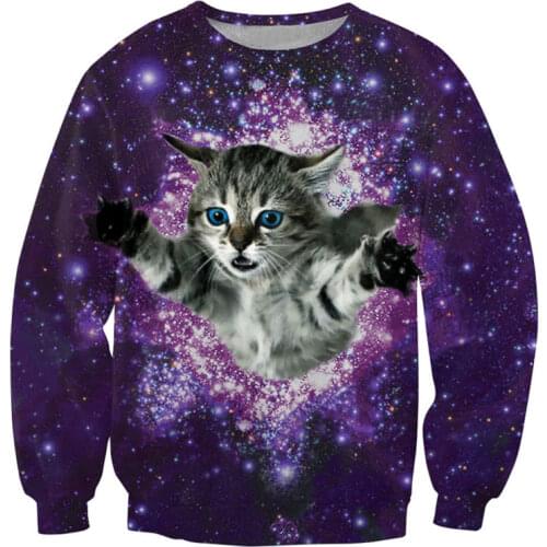 New Fashion Men Sweatshirts 3D Print Funny Space Galaxy Animal Cat Graphic Pullovers Crewneck Hoddies Homme Streetwear