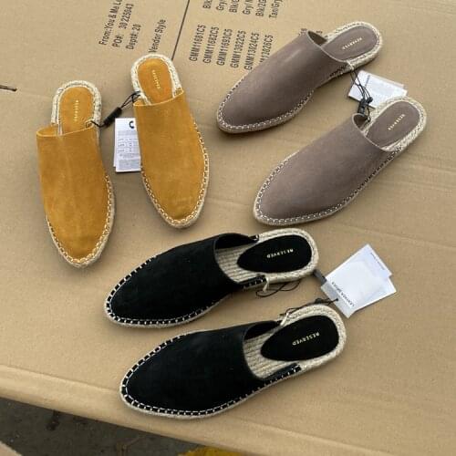 Baotou Muller Slippers Pointed Shoes 2021 Fishermen Cowshoes A Flat Womens Baotou Muller Cool Slippers Large Size Women Shoes