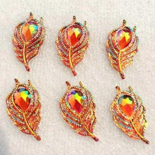 Luxury champagne 10pcs 20*38mm AB Rhinestones Flat Back button Leaf Jewelry accessories-B074