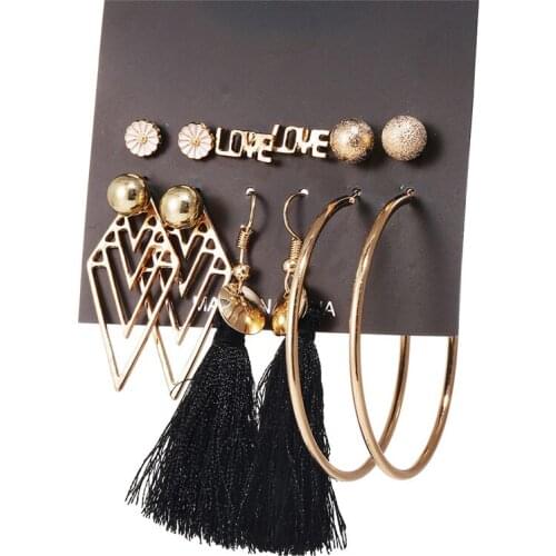 2019 Vintage Bohemian Circle Bead Love Tassel Ladies Earrings Geometric Long Dangle Earrings Fabric Women Wedding Jewelry Gift