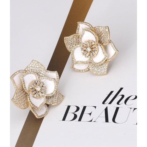 TIRIM Golden Flower Dangle Earrings for Women Cubic Ziron Gold Stub Stereo Earing Fashion Jewelry Gifts Three-dimensional