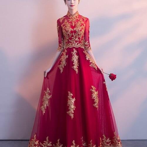 Oriental Dresses Classic Women Dress Chinese Wedding Gown Cheongsam Long Qipao Bride Traditions red charming chinese dress