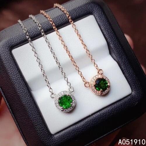 KJJEAXCMY boutique jewelry 925 sterling silver inlaid Natural Diopside pendant Female supports detection trendy
