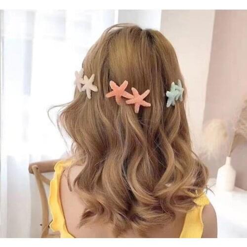 2PCS Cute Sweet Soft Starfish Hair Clips Hairwear Female Korean Women Girl Solid Color Hairpin Bangs Side Clip Headdress
