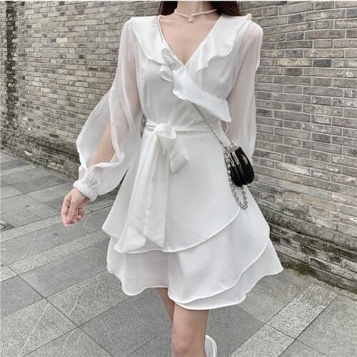 Women Lolita Design Casual Shirt Dress Elegant 2021 Summer One Piece Korean White Mini Dress Female Vintage Gothic Punk Dresses