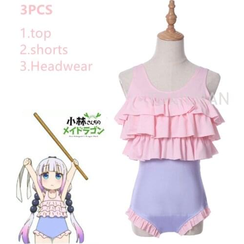 Miss Kobayashis Dragon Maid Kanna Kamui Cosplay Swimsuit Chi no Maid Dragon Anime Kanna Kobayashi Cosplay Lolita Swimwear Cute