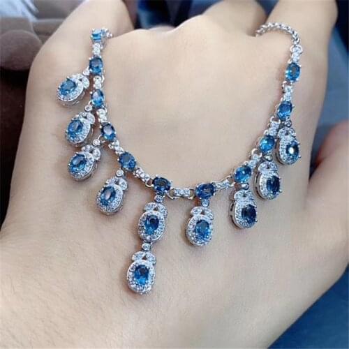 100% Real 925 Sterling Silver natural Topaz Pendant Choker Necklace for Women Elegant Jewelry Fashion 2020 Drop shipping
