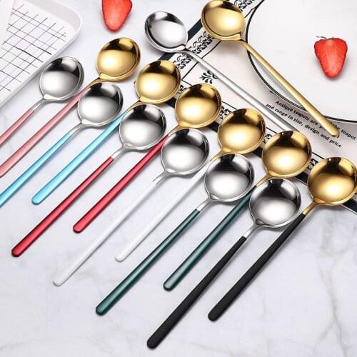1 Pcs 11 Colors Stainless Steel Spoon with Long Handle Ice Dessert Spoon Dinner Coffee Spoon Tea Home Kitchen Tableware Spoons