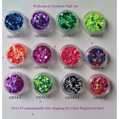 3g/jar Cute 3-Size-Mix Sugar Color Glitter Round Decoration Nail Art Glitter GD34