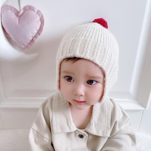 46cm Baby Cute Wool Ball Autumn Winter Knitted Hat Infant Kids Warm Woolen Newborn Children Girls Boys Cap Headwear