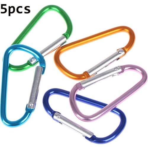 5Pcs/lot Key Ring Aluminum Alloy D Carabiner Spring Snap Clip Hooks Keychain Climbing Keyring