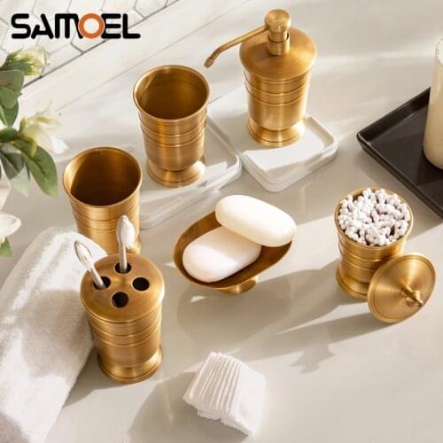 Elegant Antique Copper Toothbrush Holder No Screw Bathroom Accessories Brass Storage Jar Soap Shampoo Dispenser SD1008