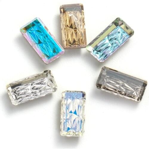 Astrobox 07x14mm 10x20mm Rectangle Relief Nail Art Crystal Loose Gem Beads Glue On Rhinestone DIY Nails Decoration Accessories