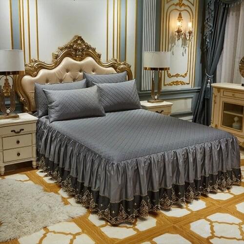 Satin Cotton Bed Skirt Thickened European Bedspread Skirt Pure Cotton Non-Slip Mattress Cover Bedspread