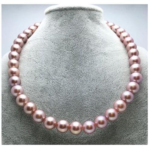 Free shipping 10-11mm genuine south seas pink purple pearl necklace 14K