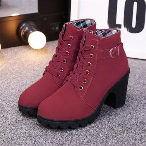 Flock Ankle Boots For Women Autumn High Heels 8.5 Cm Wedges Platform Boots Female Shoes Lace-up Women Boots Plush Zapatos Mujer
