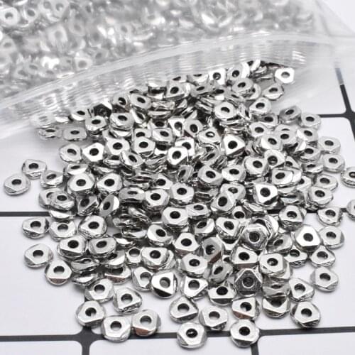 Cut triangular wave plate Spacer beads 6mm 100PCS Tibetan Silver Alloy Flat Round Loose beads for Jewelry Making DIY Bracelet