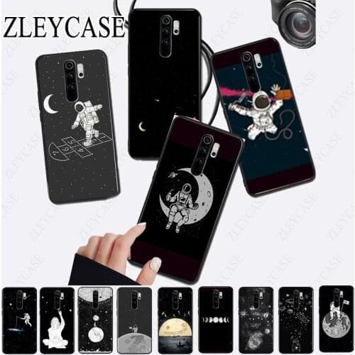 Black with White Moon Stars Space Astronaut Phone Case for redmi note8pro note7 note5 note6pro 7A 8A Note8T note9s note9pro case