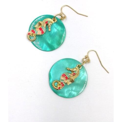 Couldxin Shell Round Drop Dangle Hippocampus Seahorse Earrings New Fashion Ocean Collection Animal Jewelry For Women Accessories