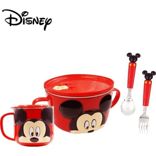 Disney Childrens Tableware Stainless Steel Lunch Box Babys bowl Sets Cute Students Creative 3D Lunch Bowl Cup spoon fork Sets