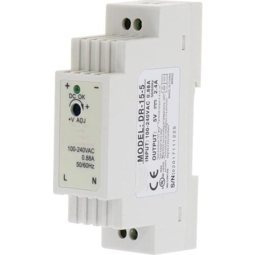 DR-15 15W Single Output 5V 12V 15V 24V Din Rail Mounting Industrial Switching Power Supply Supplier