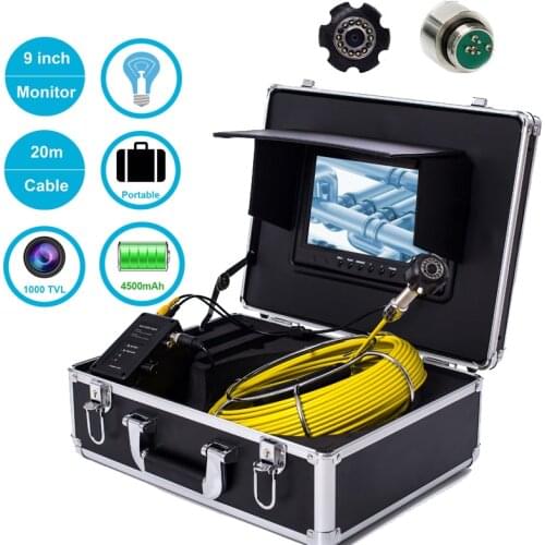 IP68 Waterproof Industrial Camera 23mm Screen Drain Pipe Video Inspection Camera System 20m 9inch With 12pcs Adjustable LED