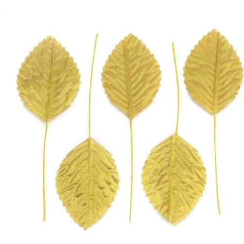 36pcs 11cm Nylon Silk Leaf Gold Leaves Artificial Flower For Wedding Decoration DIY Wreath Gift Scrapbooking Craft Fake Flower