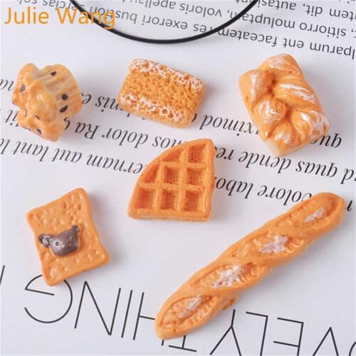 Julie Wang 20PCS Resin Bread Cake Biscuit Charms Mixed Artificial Food Slime Jewelry Making Accessory Table Decoration Props