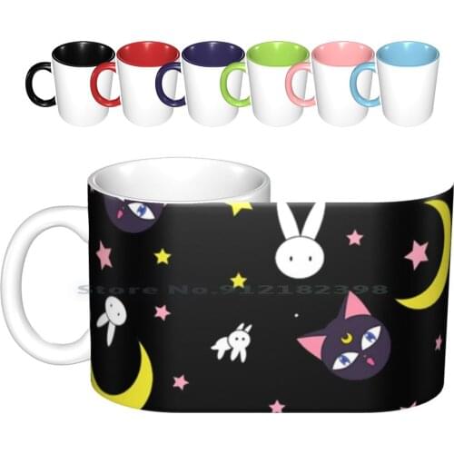 Moon Ceramic Mugs Coffee Cups Milk Tea Mug Moon Star Sailor Magic Fanart Anime Game Witch Galaxy Pink Cat Black Bunny Luna