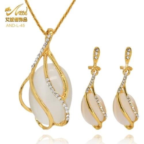 ANIID Necklace Set Hoop Pendant For Women Crystal Opal Earrings 24K Gold Wedding Bride Luxury Brazillian Vintage Jewelry 2021