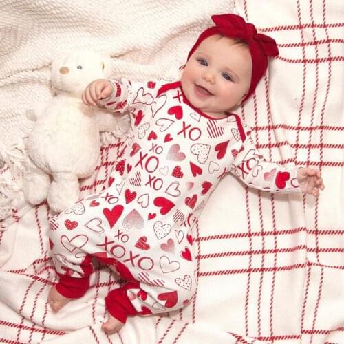 Baby Girl Clothes Baby Clothes Jumpsuit Romper Infant Baby Girls Valentines Day Hearts Print Romper Jumpsuit+Headbands