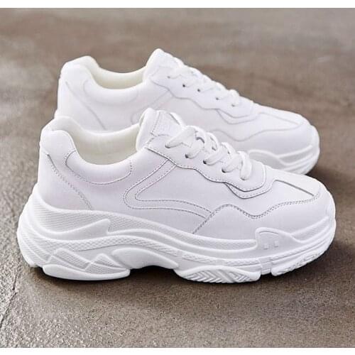 Womens Chunky Sneakers White PU Leather Fashion Womens Thick-soled Sports Middle-aged and Older Dad Casual Shoes Women