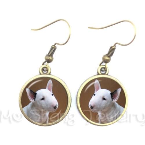 Dog Patterned Round Glass Domed Earrings Animal Pattern Series Dog Lover Creative Gift Handmade Fashion Drop Earrings