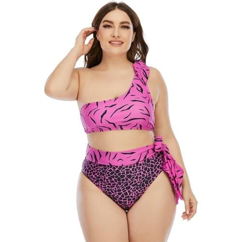 Tankini Womens Plus Size Two Piece Swimwear One Shoulder High Waist Tummy Control Swim Suit Separate Big Breasts Bathing Suits