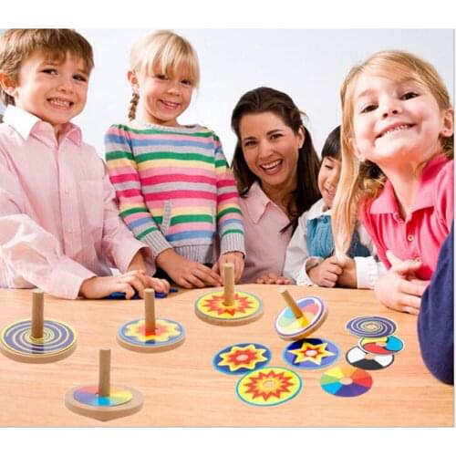 HOT SALE 1PCS Funny Wooden Toy Colorful Toy Spinning Top with Drawing Cards Classic s Toy for Kids Children