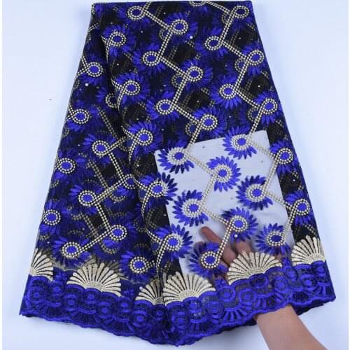 Top Selling African Dry Lace Fabric Royal Blue French Mesh Lace Fabric With Stones Nigerian Tulle Lace Fabrics For Dress F1144