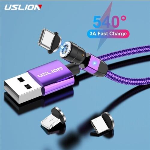 USLION 3A LED Magnetic Cable Type C Cable Micro USB C Super Fast Charging Cable For iPhone 12 Pro Max Xiaomi Samsung Data Line