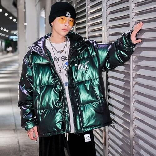 Mens Bright Down Coat for Winter Clothing 2020 Fashion Trend Hip Hop Green Gloss Puffer Jackets Men Fluffy Waterproof Ski Padded