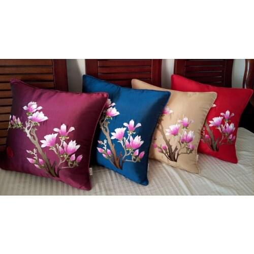 NEW Chinese embroidery cotton Pure handmade Magnolia flowers gifts fashion pillow cushion jc00