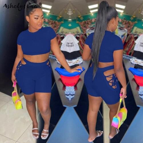 New womens fashion casual ribbed sports short sleeve suit