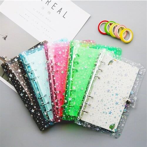 A5/A6 Glitter Sequins Loose Leaf Notebook Inner Core Cover 6 Rings Transparent File Folder Binder Ring Kawaii Stationery Supply