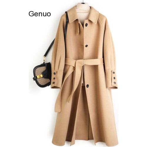 Double-faced Cashmere Coat Women Imitation Mink Velvet Jacket Autumn Winter Lantern Sleeve Long Woolen Overcoat Femme Outwear