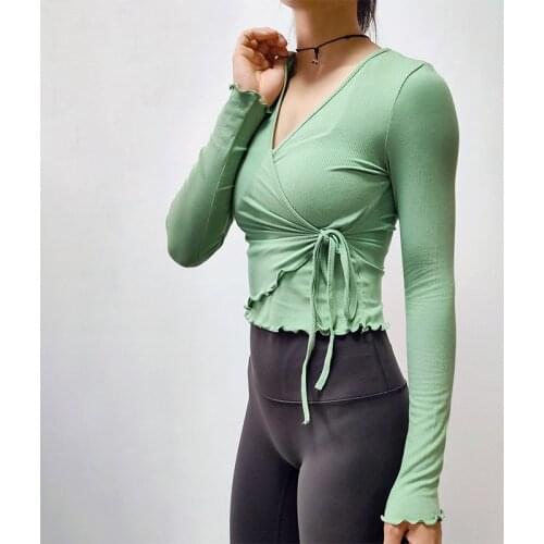 Sexy Workout Pilates Shirt Womens Long Sleeved Lace-up Sports Tops Running Quick Drying T-shirt Tight Fitting Yoga Clothes