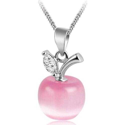 925 sterling silver pendant Fashion opal apple female silver pendant Inlay zircon opal apple pendant restoring ancient ways