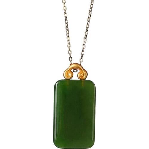 S925 sterling silver gold-plated natural Hetian jade pendant retro simple Ruyi lucky pendant womens pendant