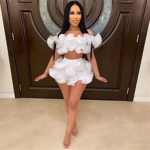 Plus Size Mesh Applique Two Piece Set Women Crop Top and Shorts Set Sexy Birthday Party Club Outfits for Women Matching Sets