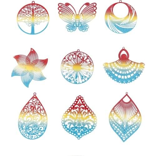 5 PCs Iron Alloy Multicolor Filigree Stamping Pendants Hollow Butterfly Animal Flower Charms For DIY Earring Jewelry Making