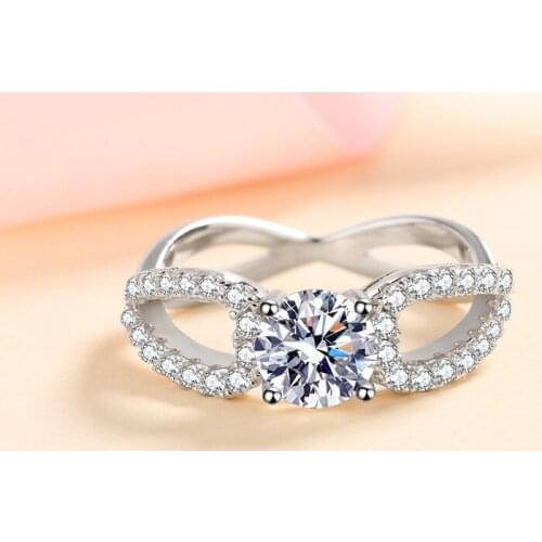 Silver Diamond Test Passed 1 Carat Excellent Cut D Color High Clarity Round White Moissanite Ring Silver 925 Wedding Jewelry